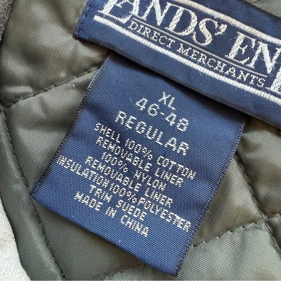 VTG Lands' End Chore Coat Jacket Mens XL Beige Tan Insulated Button Front Suede